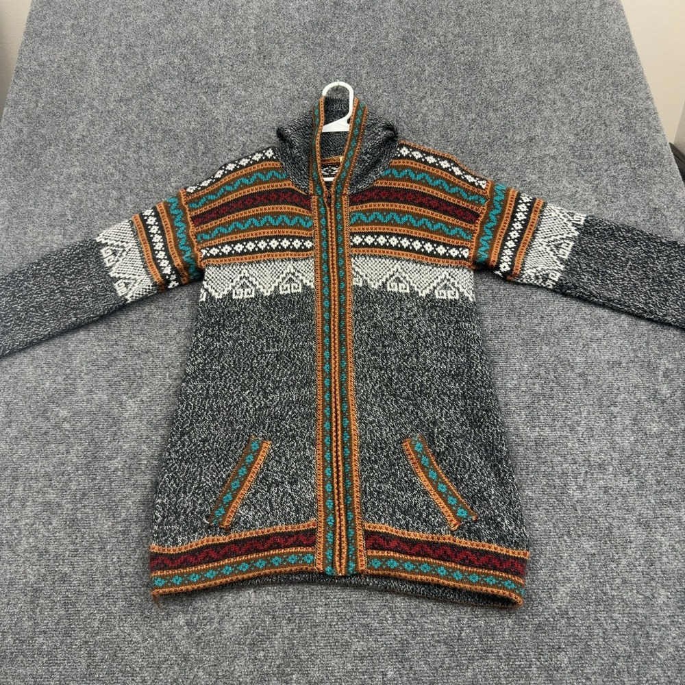 Vintage A&B Cardigan Sweater Womens S Gray Alpaca Knit Hooded Fair Isle Boho